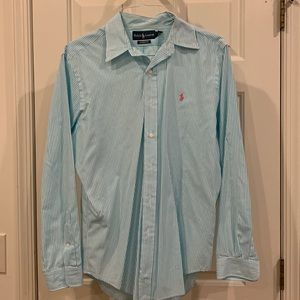 Turquoise pinstriped Oxford